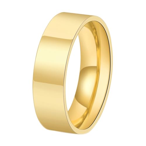 Calefee Eheringe Herren Einzeln Schlicht, Ring Personalisiert Damen Edelstahl Bandring Gold 6 mm Breit, Größe 60 von Calefee