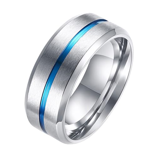 Calefee Eheringe Herren Einzeln Schlicht, Ring Personalisiert Herren Edelstahl Bandring Breit 8 mm Matt Gebürstet mit Rille, gr. 57 von Calefee