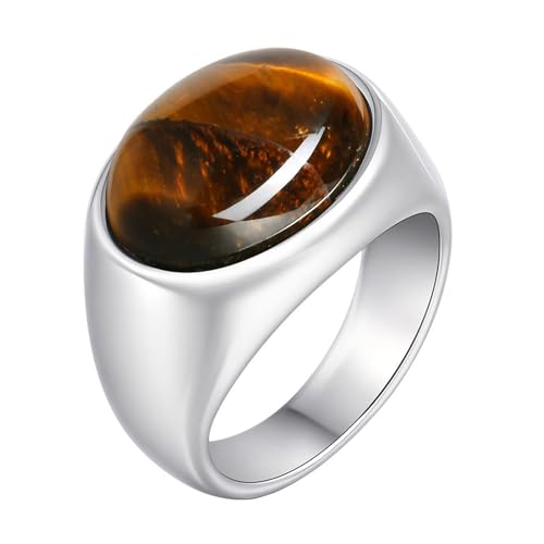 Calefee Eheringe Herren Einzeln Schlicht, Ring Personalisiert Herren Edelstahl Siegelring Breit 15,5 mm mit Braunem Stein, Größe 65 von Calefee