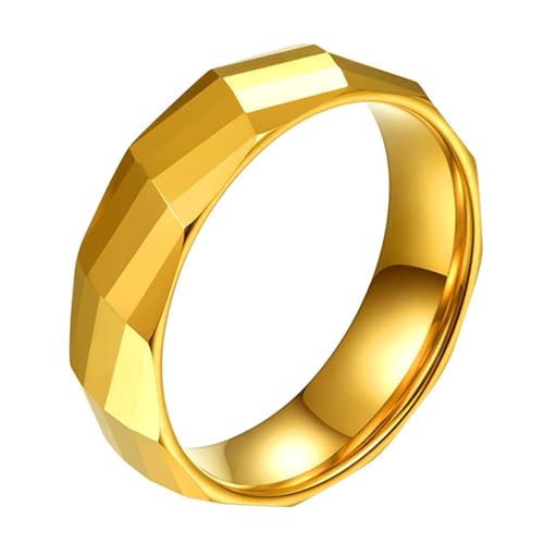 Calefee Eheringe Herren Einzeln Schlicht, Ring Wolfram Personalisiert Damen Bandring Facettiert Gold 6 mm Breit, Größe 60 von Calefee