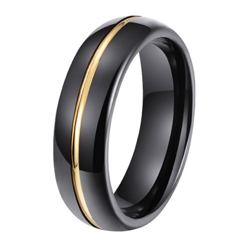 Calefee Eheringe Herren Einzeln Schlicht, Ring Wolframcarbid Damen Bandring Schwarz mit Goldener Rille, gr. 67 von Calefee