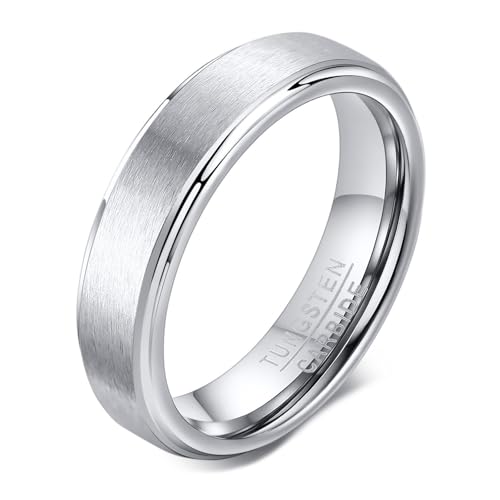Calefee Eheringe Herren Einzeln Schlicht, Ringe Wolframcarbid Damen Bandring Breit 5 mm Matt Gebürstet, Größe 67 von Calefee