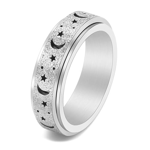 Calefee Fidget Ring Damen Anti Stress, Ring Herren Edelstahl Verlobungsring Bandring Matt Drehbar Breit 6 mm, Größe 67 von Calefee