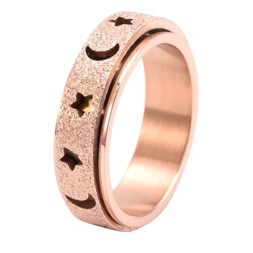 Calefee Fidget Ring Damen Anti Stress, Ring Personalisiert Herren Edelstahl Bandring Matt mit Mond Und Stern Breit 6 mm Rehbar, gr. 65 von Calefee