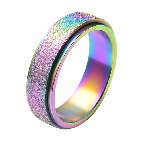 Calefee Fidget Ring Damen Anti Stress, Ringe Personalisiert Herren Edelstahl Bandring Breit 6 mm Regenbogen Matt Drehbar, gr. 60 von Calefee