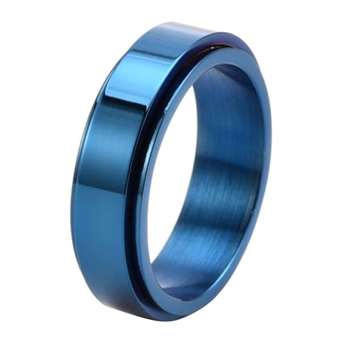 Calefee Fidget Ring Damen Anti Stress, Ringe für Herren mit Gravur Edelstahl Bandring Drehbar Blau 6 mm Breit, gr. 52 von Calefee