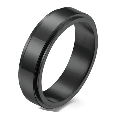 Calefee Fidget Ring Damen Anti Stress, Verlobungsring Herren Edelstahl Schlicht Bandring Breit 6 mm Drehbar Schwarz, Größe 54 von Calefee