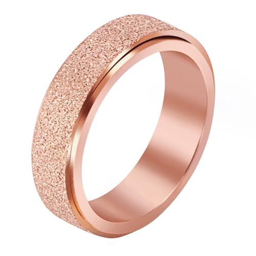 Calefee Fidget Ring Edelstahl Anti Stress, Eheringe Damen Einzeln Schlicht Bandring Drehbar Matt Roségold Breit 5,6 mm, gr. 62 von Calefee