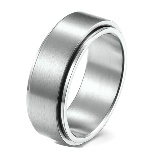 Calefee Fidget Ring Edelstahl Anti Stress, Ringe für Herren Eheringe Bandring Breit 8 mm Matt Gebürstet Drehbar, Größe 62 von Calefee