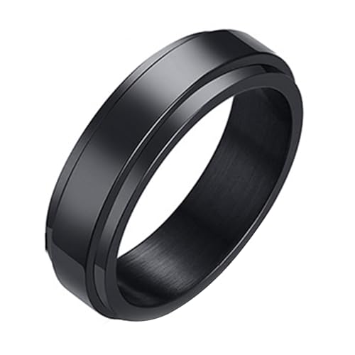 Calefee Fidget Ring Herren Anti Stress, Personalisierte Ringe Damen Edelstahl Bandring Breit 6 mm Glatt Drehbar Schwarz, gr. 62 von Calefee