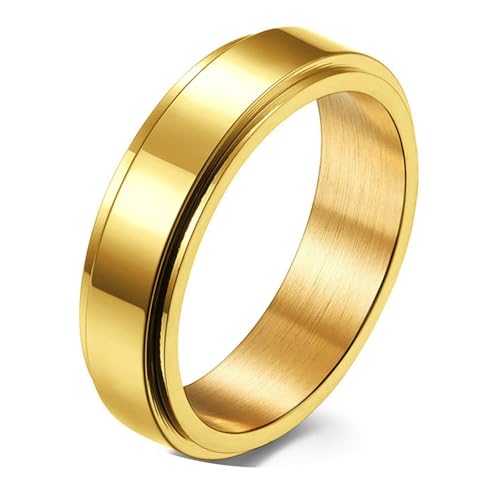 Calefee Fidget Ring Herren Anti Stress, Ring Schlicht Damen Eheringe Bandring Breit 6 mm Drehbar Gold, gr. 67 von Calefee