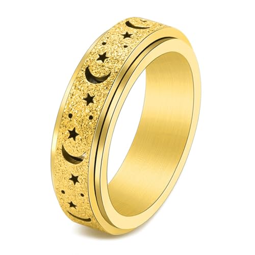 Calefee Fidget Ring Herren Anti Stress, Ringe mit Gravur für Frauen Edelstahl Bandring Matt Drehbar Breit 6 mm Gold, gr. 49 von Calefee