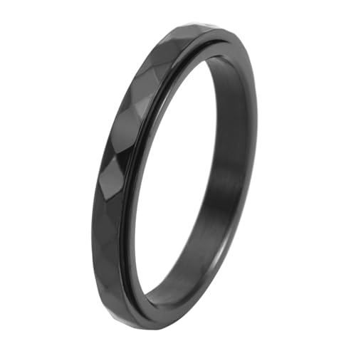 Calefee Fidget Ring Spinner Anti Stress, Ring Schmal Schlicht Damen Edelstahl Personalisiert Bandring Facettiert 3 mm Breit Drehbar, gr. 57 von Calefee