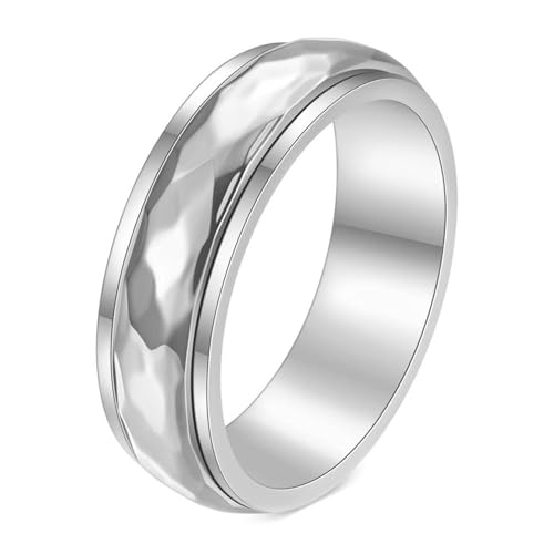 Calefee Fidget Ring Spinner Anti Stress, Verlobungsring Damen Schlicht Bandring Facettiert 6 mm Breit Drehbar, Größe 60 von Calefee