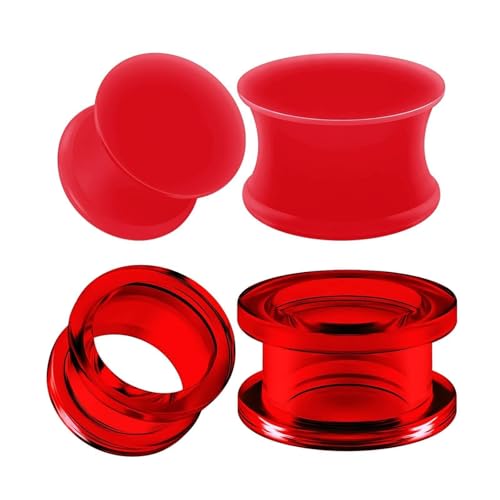 Calefee Flesh Tunnel 14mm, Ohr Plug Acryl Silikon Double Flared Plug und Tunnel Rot Ohrringe Piercing für Damen Herren Ohr Expander 4 Stücke von Calefee