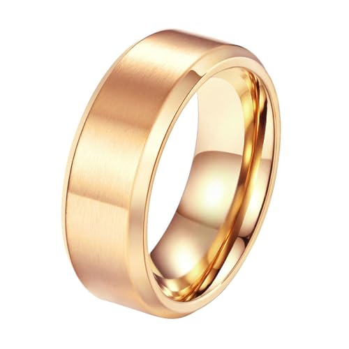 Calefee Herrenringe Schlicht Ehering, Damen Ring Edelstahl Verlobungsring Bandring Breit 8 mm Gebürstet mit Abgeschrägter Kante Roségold, Größe 67 von Calefee
