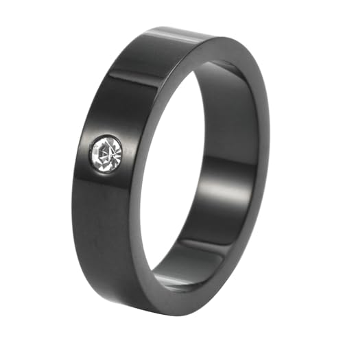 Calefee Herrenringe Schlicht Ehering, Damen Ringe Edelstahl Verlobungsring Bandring Breit 5 mm Glatt mit Zirkonia, Größe 54 von Calefee