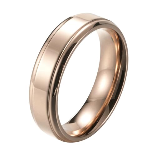 Calefee Herrenringe Schlicht Ehering, Edelstahl Ringe Damen Personalisiert Bandring Breit 6 mm Glatt Roségold, gr. 62 von Calefee
