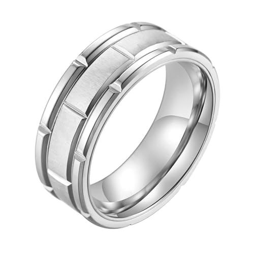Calefee Herrenringe Schlicht Ehering, Edelstahlringe Herren Verlobungsring Bandring Breit 8 mm Matt Gebürstet, gr. 67 von Calefee