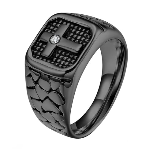 Calefee Herrenringe Schlicht Ehering, Ringe Edelstahl Männer Verlobungsring Siegelring Breit 12 mm mit Kreuz Und Zirkonia, Größe 67 von Calefee