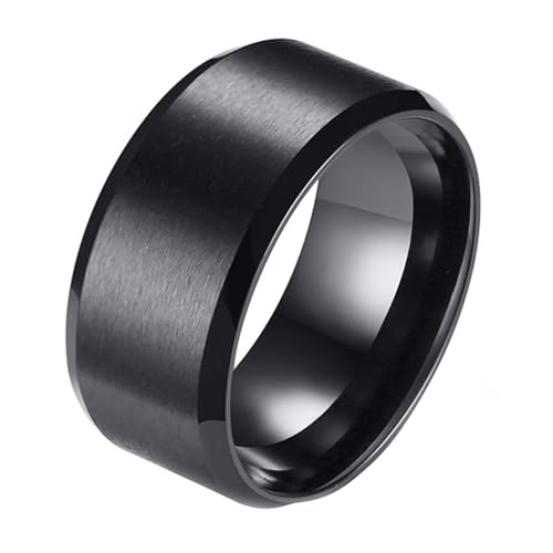 Calefee Herrenringe Schlicht Ehering, Ringe für Herren Edelstahl Personalisiert Bandring Breit 10 mm Matt Gebürstet mit Abgeschrägter Kante, gr. 65 von Calefee