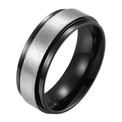 Calefee Herrenringe Schlicht Ehering, Verlobungsring Herren Edelstahl Bandring Matt Gebürstet Zweifarbig Breit 8 mm, Größe 57 von Calefee