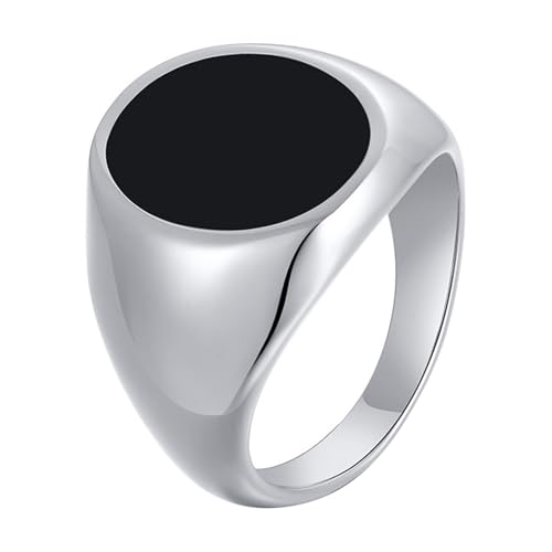 Calefee Herrenringe Schlicht Ehering, Verlobungsring Mann Edelstahl Personalisiert Siegelring Breit 17 mm Runde Form mit Schwarzer Emaille, Größe 67 von Calefee