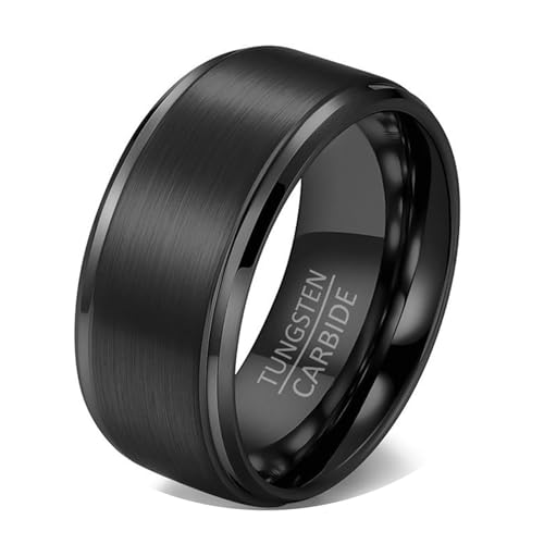 Calefee Herrenringe Schlicht Ehering, Wolfram Ring mit Gravur Bandring Breit 10 mm Matt Gebürstet In Schwarz, Größe 54 von Calefee