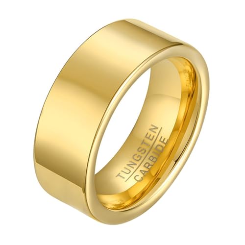 Calefee Herrenringe Schlicht Ehering, Wolframringe für Trauung Modeschmuck Bandring Gold Glatt 8 mm Breit, gr. 54 von Calefee