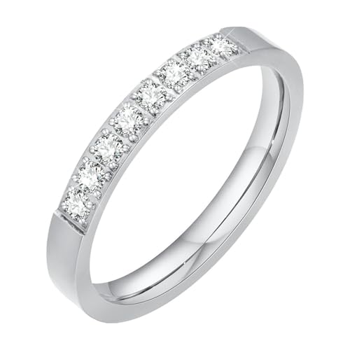 Calefee Hochzeit Ring Damen Schlicht, Damen Ring Edelstahl Eheringe Bandring Breit 3 mm mit Zirkonia, gr. 52 von Calefee