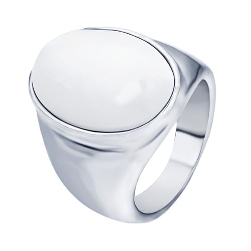 Calefee Hochzeit Ring Damen Schlicht, Verlobungsring Herren Edelstahl Bandring Breit 23 mm mit Weißem Stein, Größe 60 von Calefee