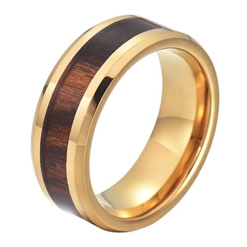 Calefee Hochzeit Ring Damen Schlicht, Wolfram Ring Herren Personalisiert Bandring Gold Breit 8 mm mit Holz, gr. 62 von Calefee