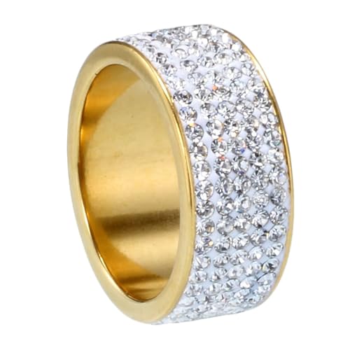 Calefee Hochzeit Ringe Schlicht Ehering, Edelstahlringe Damen Verlobungsring Bandring Breit 8 mm mit 5-Reihigem Zirkonia, gr. 54 von Calefee