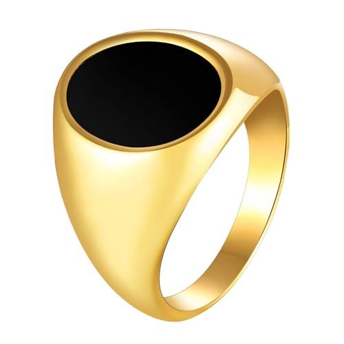 Calefee Hochzeit Ringe Schlicht Ehering, Männer Ringe Edelstahl Personalisiert Siegelring Breit 17 mm Runde Form mit Schwarzer Emaille, Größe 54 von Calefee