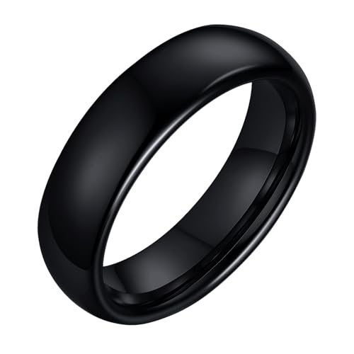 Calefee Hochzeit Ringe Schlicht Ehering, Ring Wolfram Herren Personalisiert Bandring Breit 6 mm Schwarz, Größe 60 von Calefee