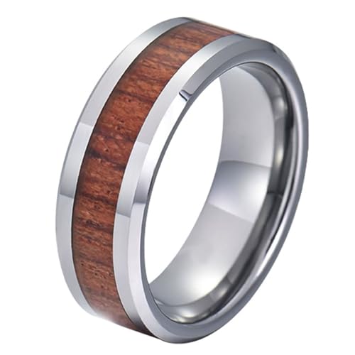 Calefee Hochzeit Ringe Schlicht Ehering, Ring Wolframcarbid Personalisiert Holzring Breit 8 mm Abgeschrägte Kante, gr. 70 von Calefee