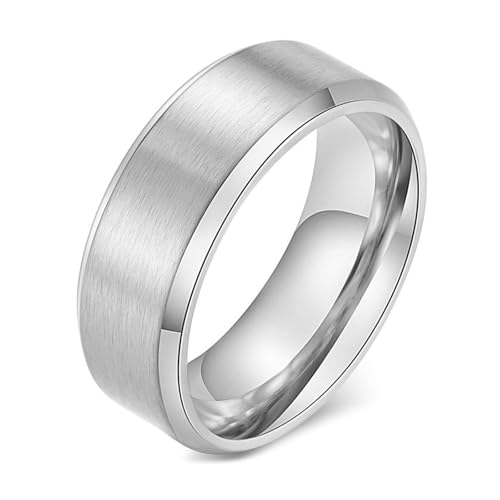 Calefee Hochzeit Ringe Schlicht Ehering, Ringe Edelstahl Männer Personalisiert Bandring Matt Gebürstet Breit 8 mm mit Abgeschrägter Kante, Größe 57 von Calefee