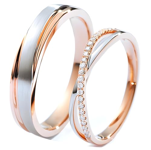 Calefee Hochzeitringe Paar, Eheringe Echt Gold Bicolor 375 mit Diamant, Verlobungsring Herren und Damen Gr. 47 bis 70 von Calefee