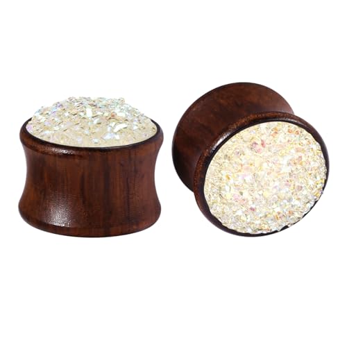 Calefee Holz Tunnel 14mm, Ohr Plugs Glitzer Weiß, Piercing Schmuck für Frauen und Männer Ohr Expander 2 Stück von Calefee