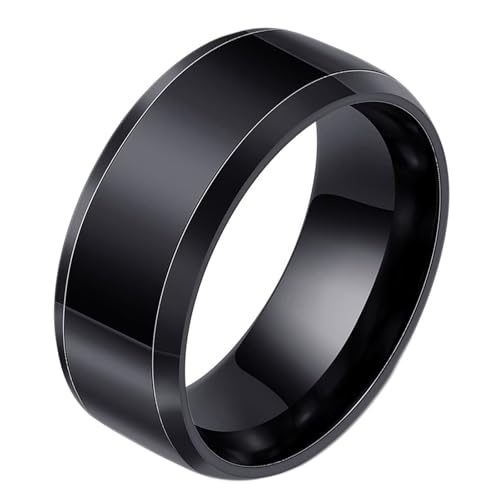 Calefee Männer Ringe Schlicht Ehering, Damen Ringe Edelstahl Verlobungsring Bandring Breit 8 mm Glatt mit Abgeschrägter Kante, Größe 57 von Calefee