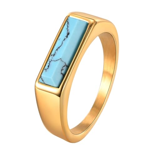 Calefee Männer Ringe Schlicht Ehering, Edelstahl Ringe Herren Personalisiert 5,5 mm Breit mit Türkis, gr. 57 von Calefee