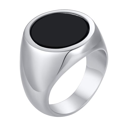 Calefee Männer Ringe Schlicht Ehering, Edelstahl Ringe Herren Verlobungsring Siegelring Breit 13 mm Runde Form mit Schwarzer Emaille, gr. 57 von Calefee