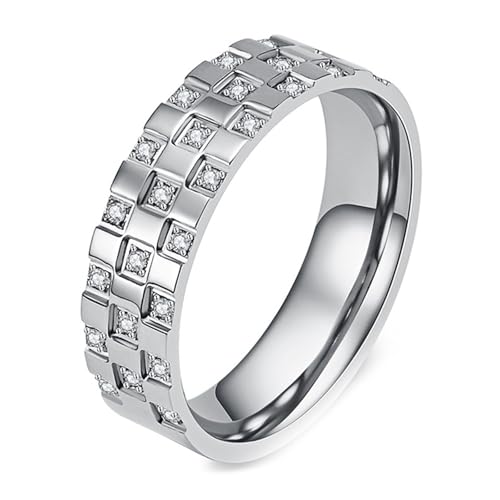 Calefee Männer Ringe Schlicht Ehering, Edelstahlring Damen Verlobungsring Bandring Breit 6 mm mit Zirkonia, Größe 67 von Calefee