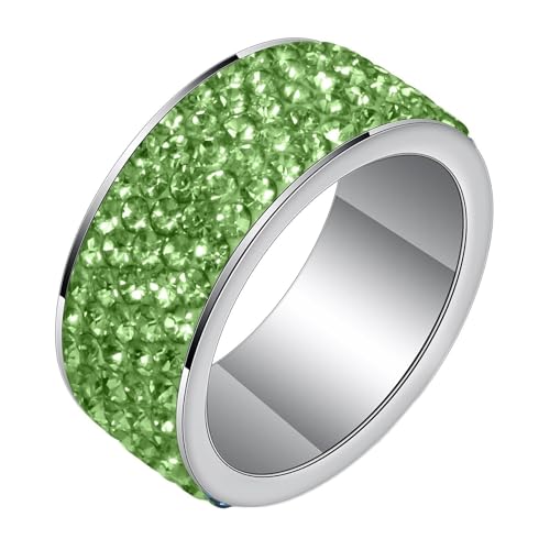 Calefee Männer Ringe Schlicht Ehering, Edelstahlringe Damen Verlobungsring Bandring Breit 8 mm mit 5-Reihigem Zirkonia Grün, Größe 62 von Calefee