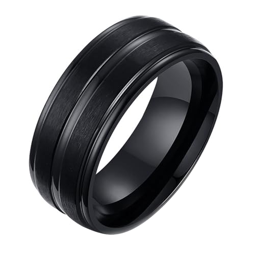 Calefee Männer Ringe Schlicht Ehering, Trauringe Edelstahl für Herren Personalisiert Bandring Matt Gebürstet Schwarz 8 mm Breit mit Rille, Größe 54 von Calefee