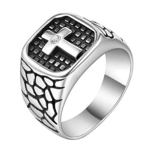 Calefee Männer Ringe Schlicht Ehering, Verlobungsring Mann Edelstahl Personalisiert Siegelring Breit 12,8 mm mit Kreuz Und Zirkonia, gr. 54 von Calefee