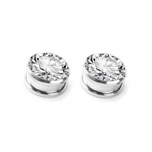 Calefee Ohr Flesh Plug 6mm, Tunnel Edelstahl Schraubgewinde mit Zirkonia Ohrringe Piercing für Damen Herren Ohr-Stretching 2 Stücke von Calefee