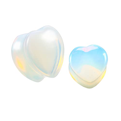 Calefee Ohr Plug 10mm, Flesh Tunnel Stein für Damen und Herren 2 Stücke, Expander Ohrpiercing Herzförmiger Opalstein von Calefee