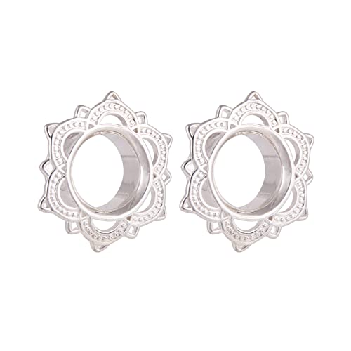 Calefee Ohr Tunnel 8mm, Ohr Plug Edelstahl für Damen und Herren 2 Stücke, Piercing Schmuck mit Vintage-Blumenrand von Calefee