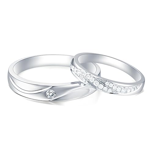 Calefee Paar Ringe Set, Ehering Set Weißgold 585 mit Diamant Echtschmuck, Trauringe Herren und Damen Gr. 47 bis 70 von Calefee